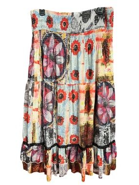 Cirana Colorful Floral Smocked Tube Top Boho Ruffle Hem Midi Dress Size XL